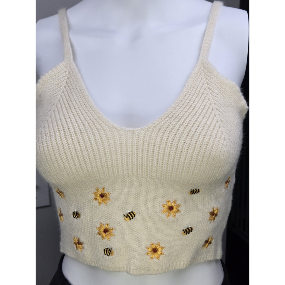 Soft Knit Bee Sunflower Crop Top Tank‎ Size small S
